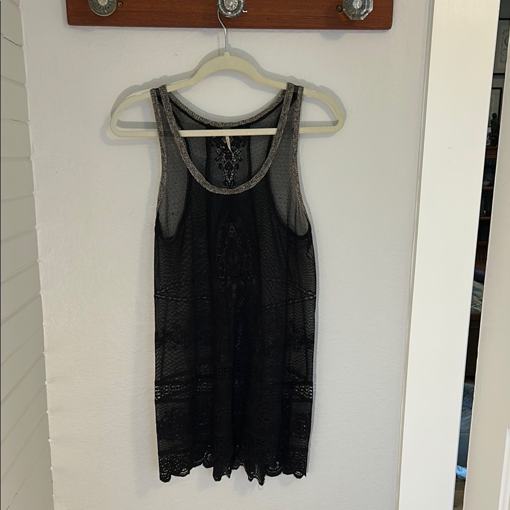 Free People Black Lace Top